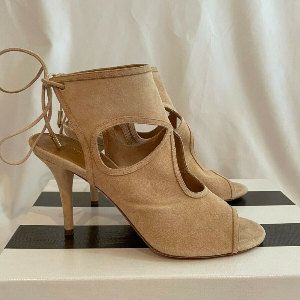 Aquazzura Sexy Thing 85 Suede Pumps Heels NEW Size 38 (8) Color Nude